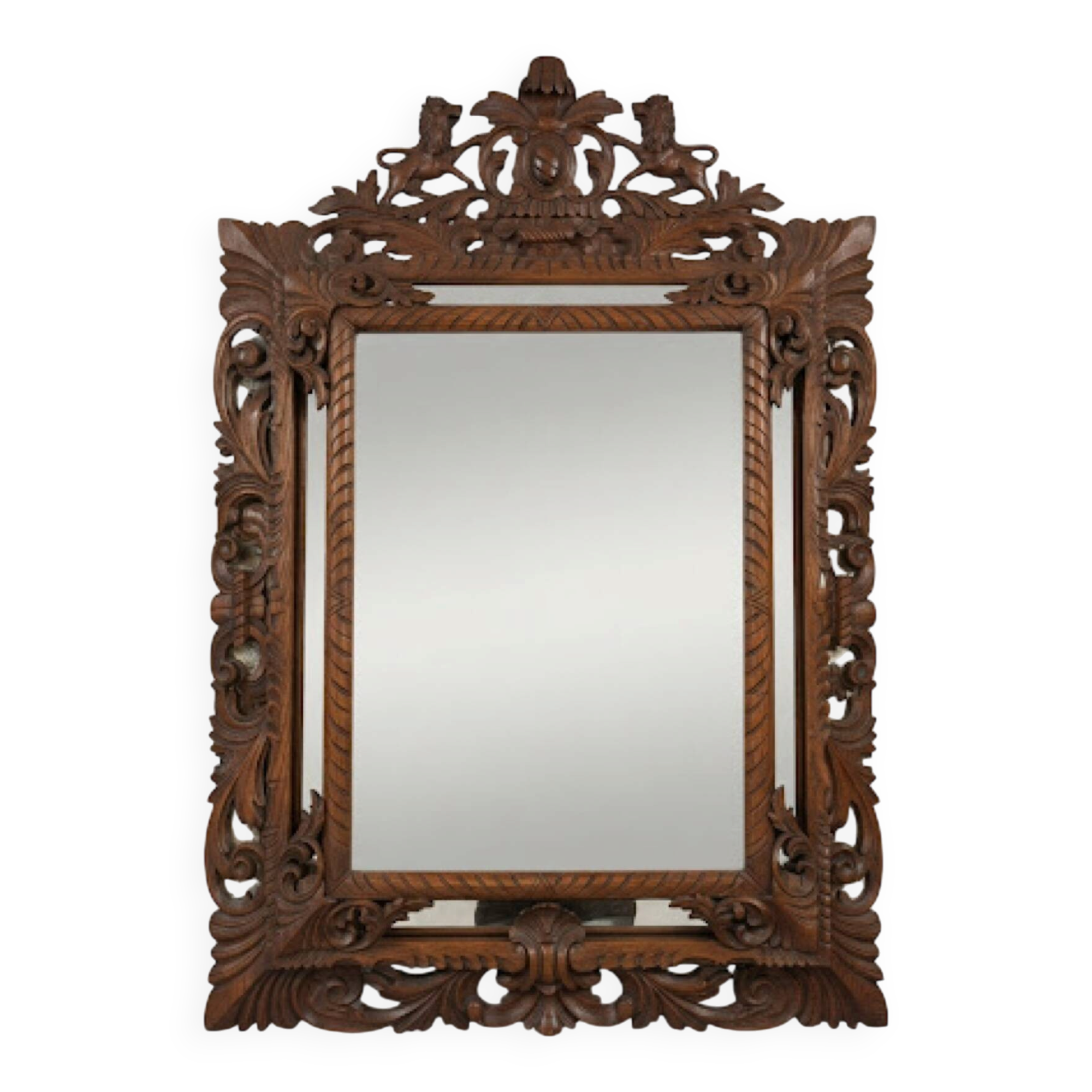 Miroir ancien chêne sculpté - Style Henri II