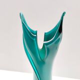 Teal Encased and Hand-Blown Murano Glass Flower Vase, Italy