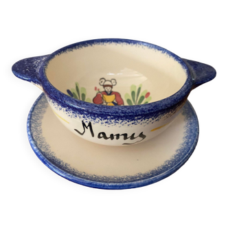 Breton bowl "Mamy" with its saucer, Pornic earthenware