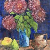 Huile sur toile fleurs fruits signé daté 1967