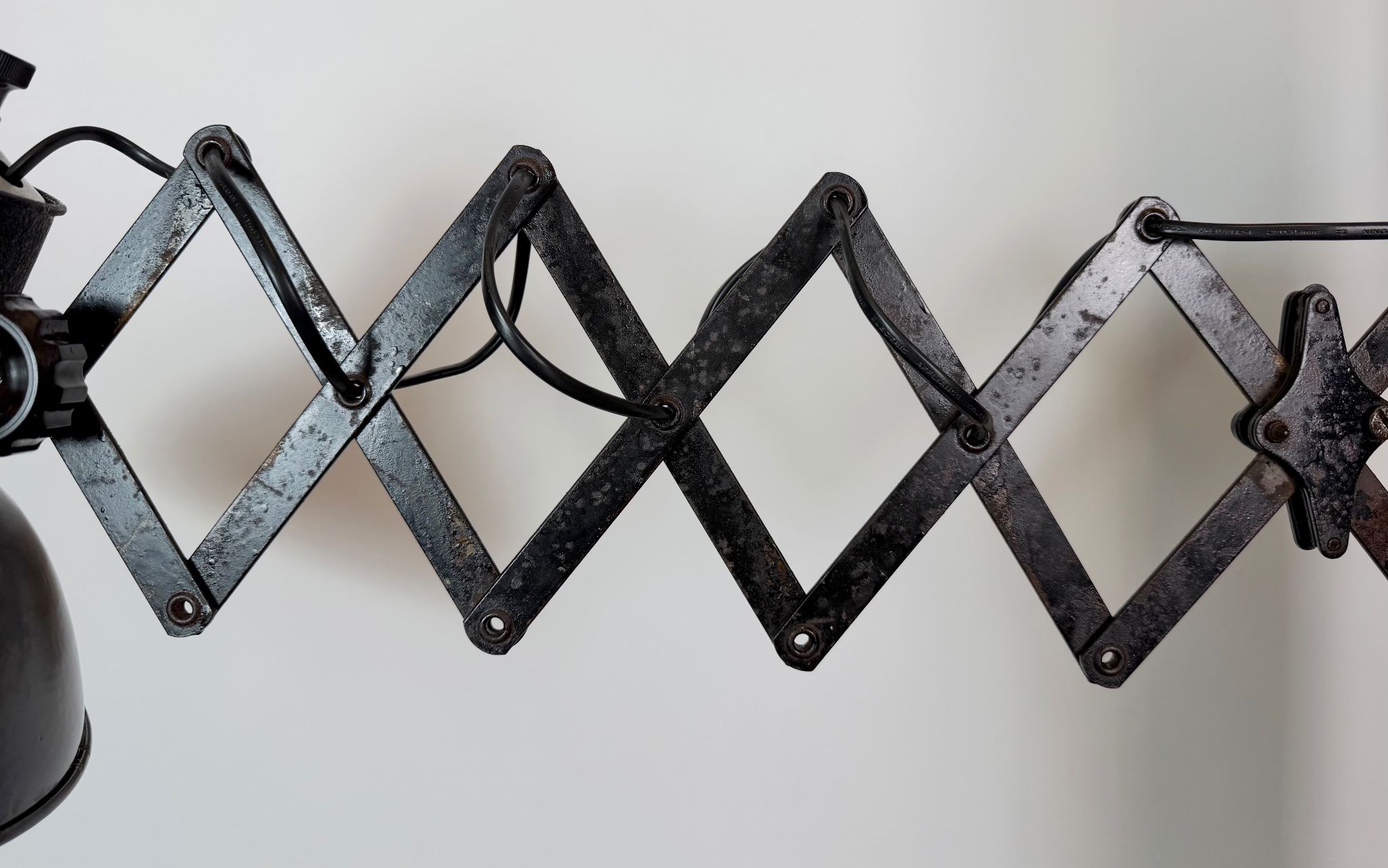 Industrial Black Enamel Scissor Wall Lamp, 1950s