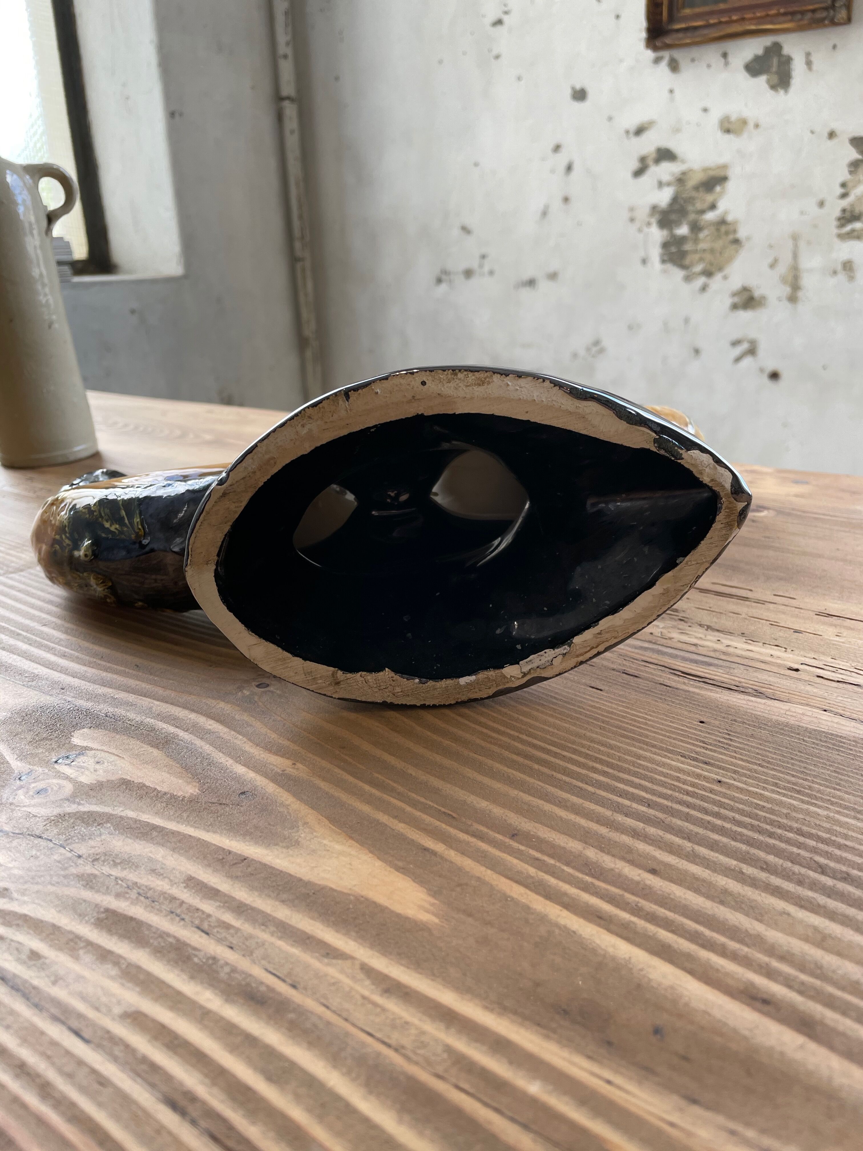 Vallauris black yellow ceramic candlestick