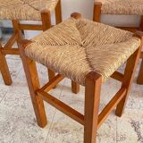Pair of vintage wooden and straw stools
