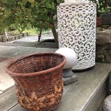 Cache pot en osier tressé, vintage années 60/70