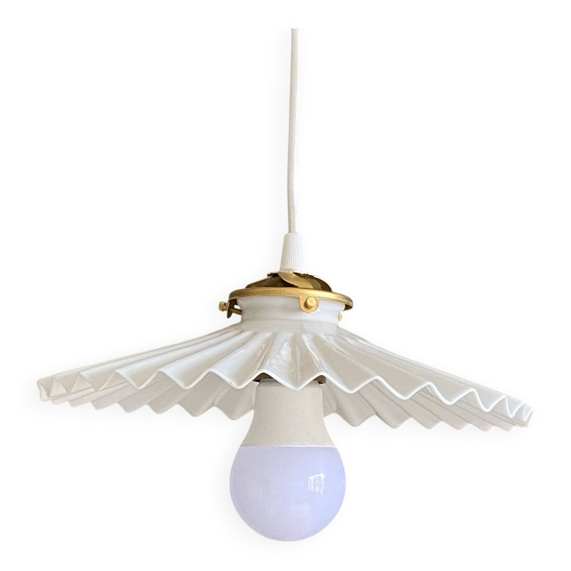 Vintage pleated white opaline glass lampshade.