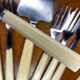 12 dessert forks and stainless steel pie shovel and ecru Bakelite handle