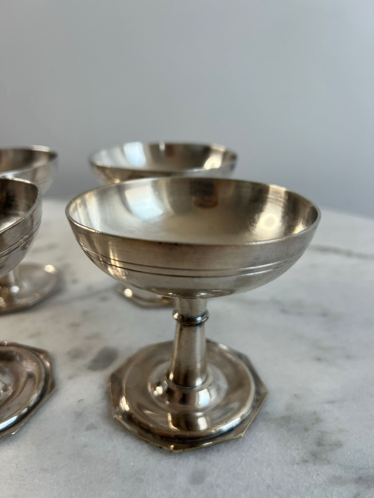 Set of 4 silver-plated ice cream bowls, hallmark, octagonal base, A
