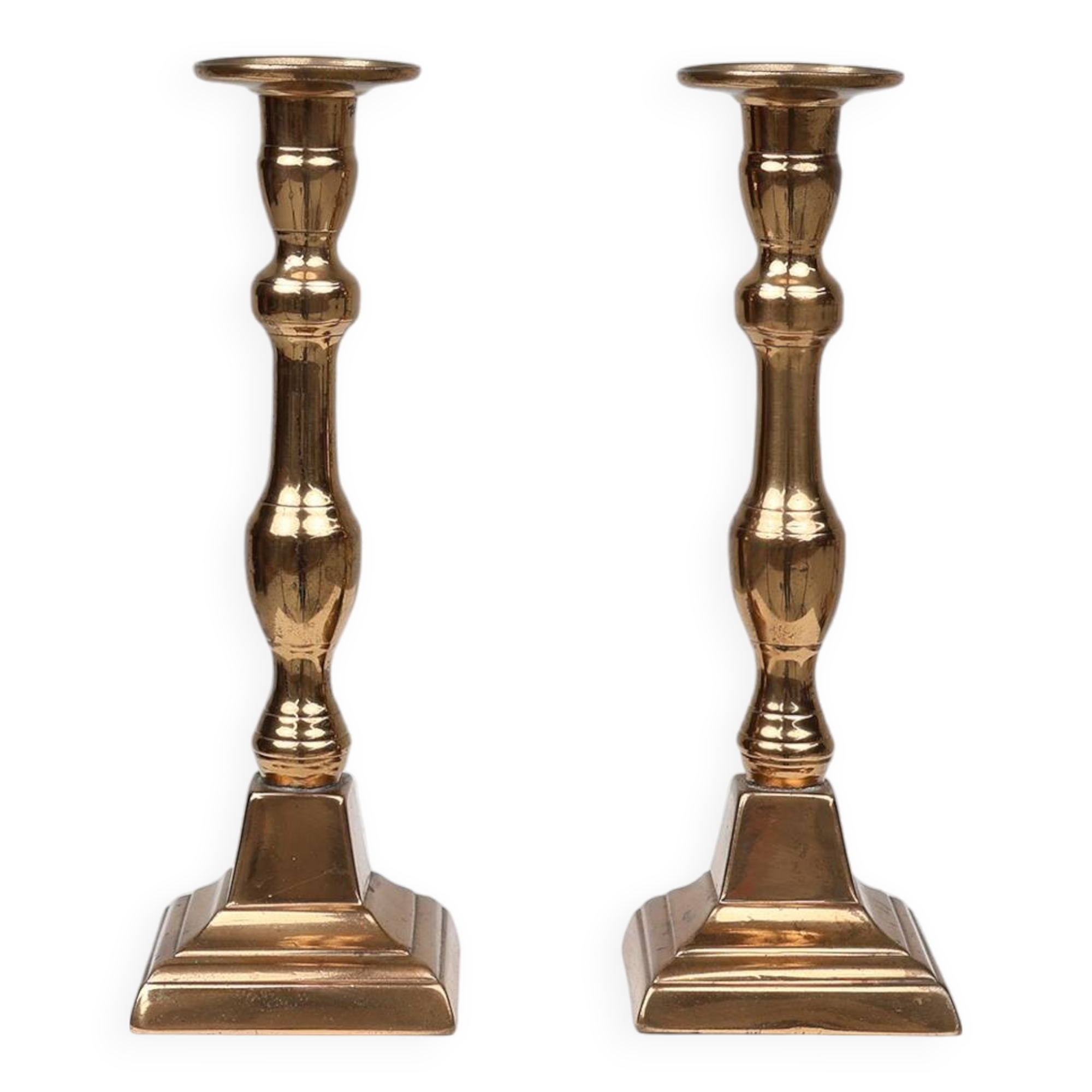 Pair of two French antique candlesticks in bronze, ca. 1890