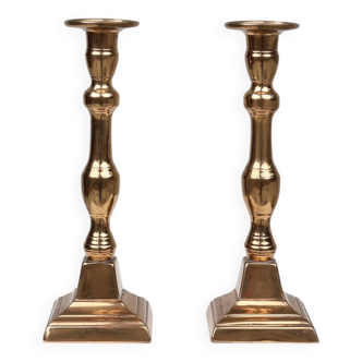 Pair of two French antique candlesticks in bronze, ca. 1890