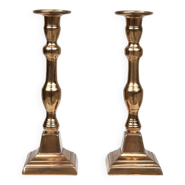 Pair of two French antique candlesticks in bronze, ca. 1890