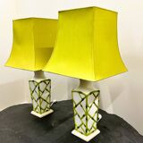Pair of Faux Bamboo French Ceramic Table Lamps, French 1970s