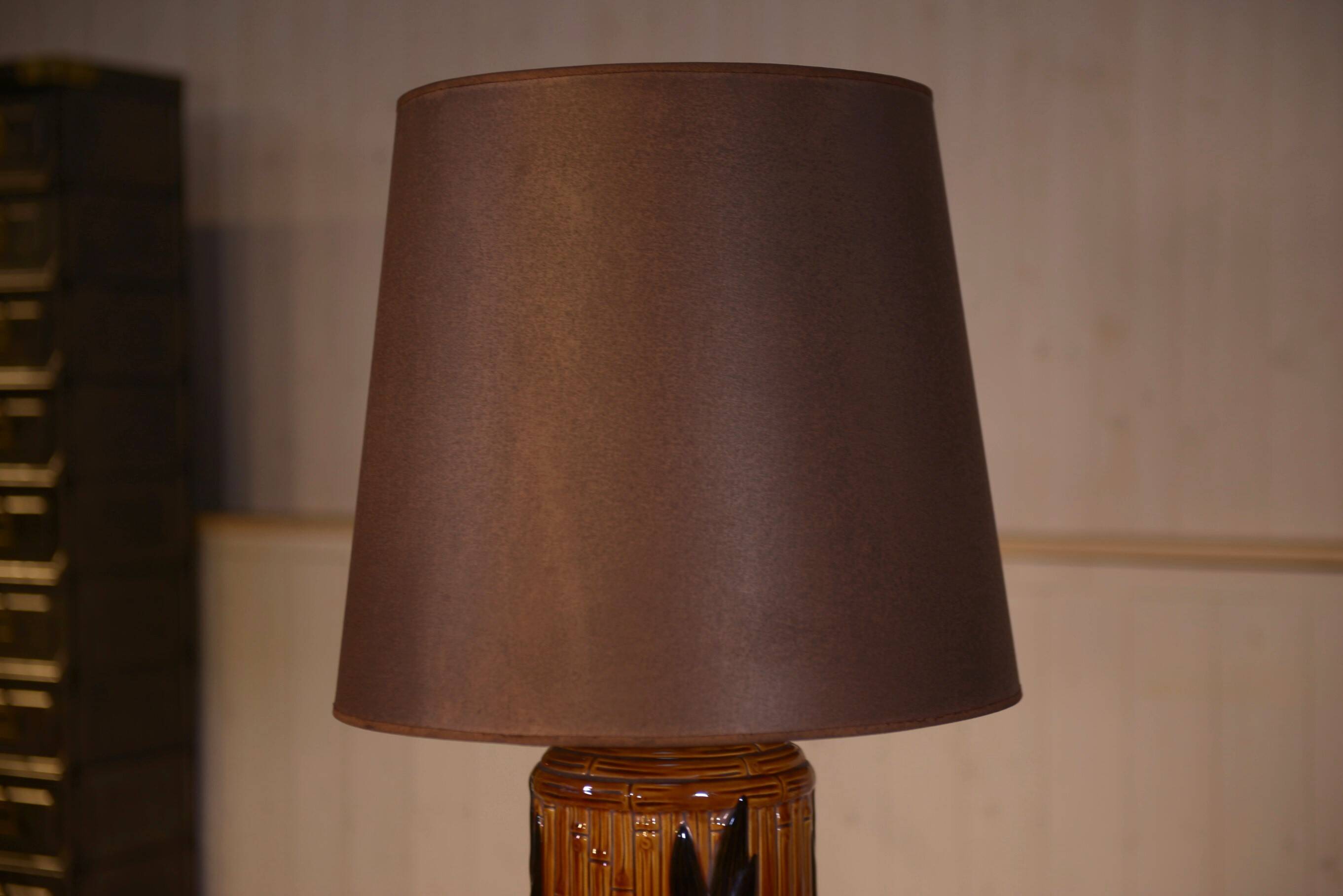 Ceramic lamp with bamboo decor, 1960s