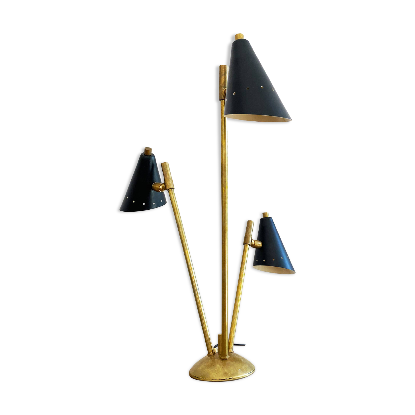 Italian three-headed brass lamp, 50s design