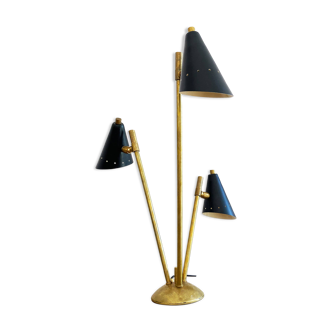 Italian three-headed brass lamp, 50s design
