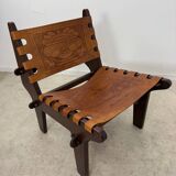 Vintage teak and leather armchair design Angel Pazmino brand Ecuador vintage 1960