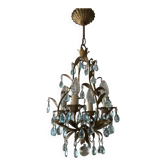 Antique Italian chandelier with cage and blue tassels