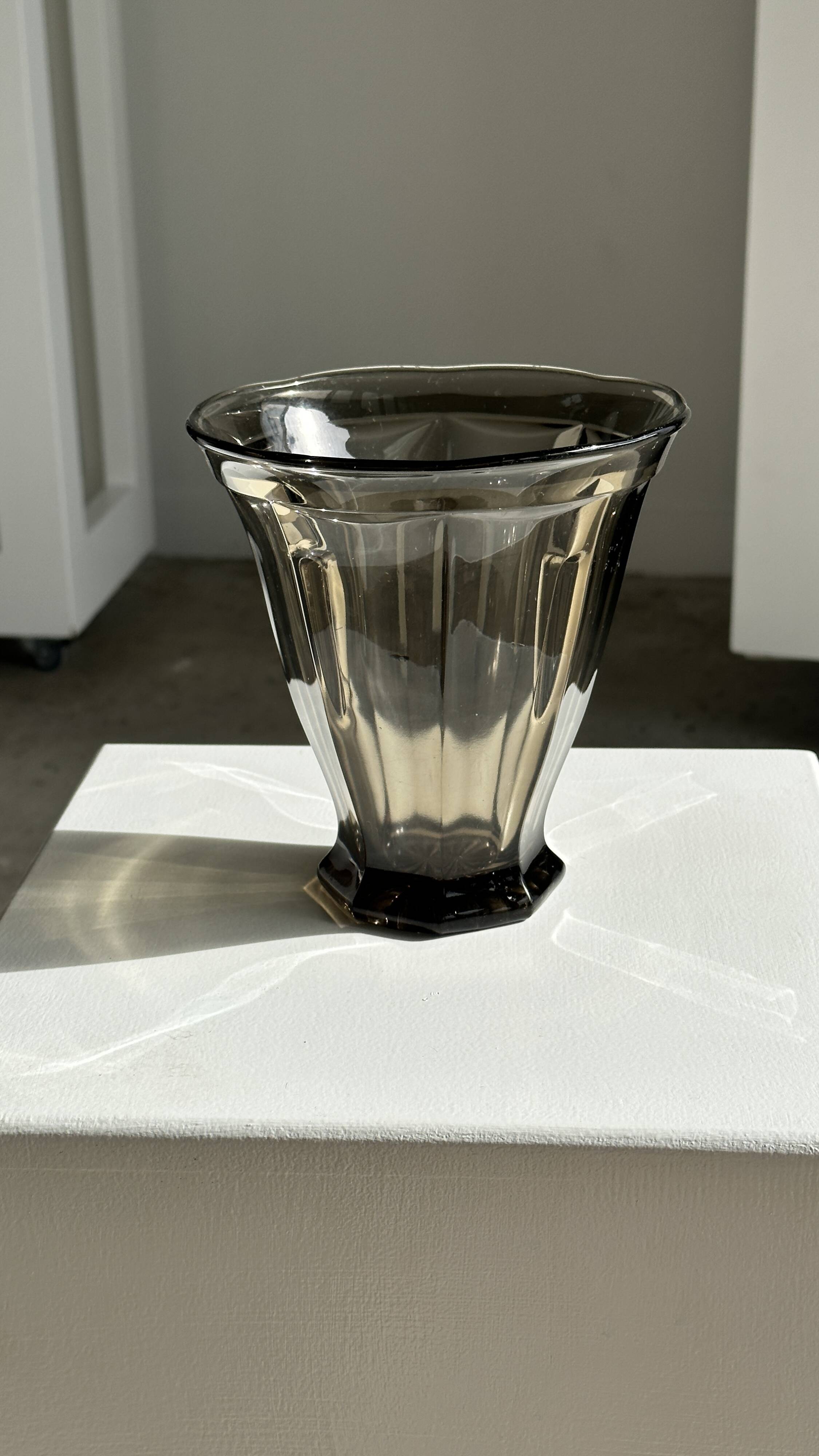 Smoked molded glass vase H:17cm