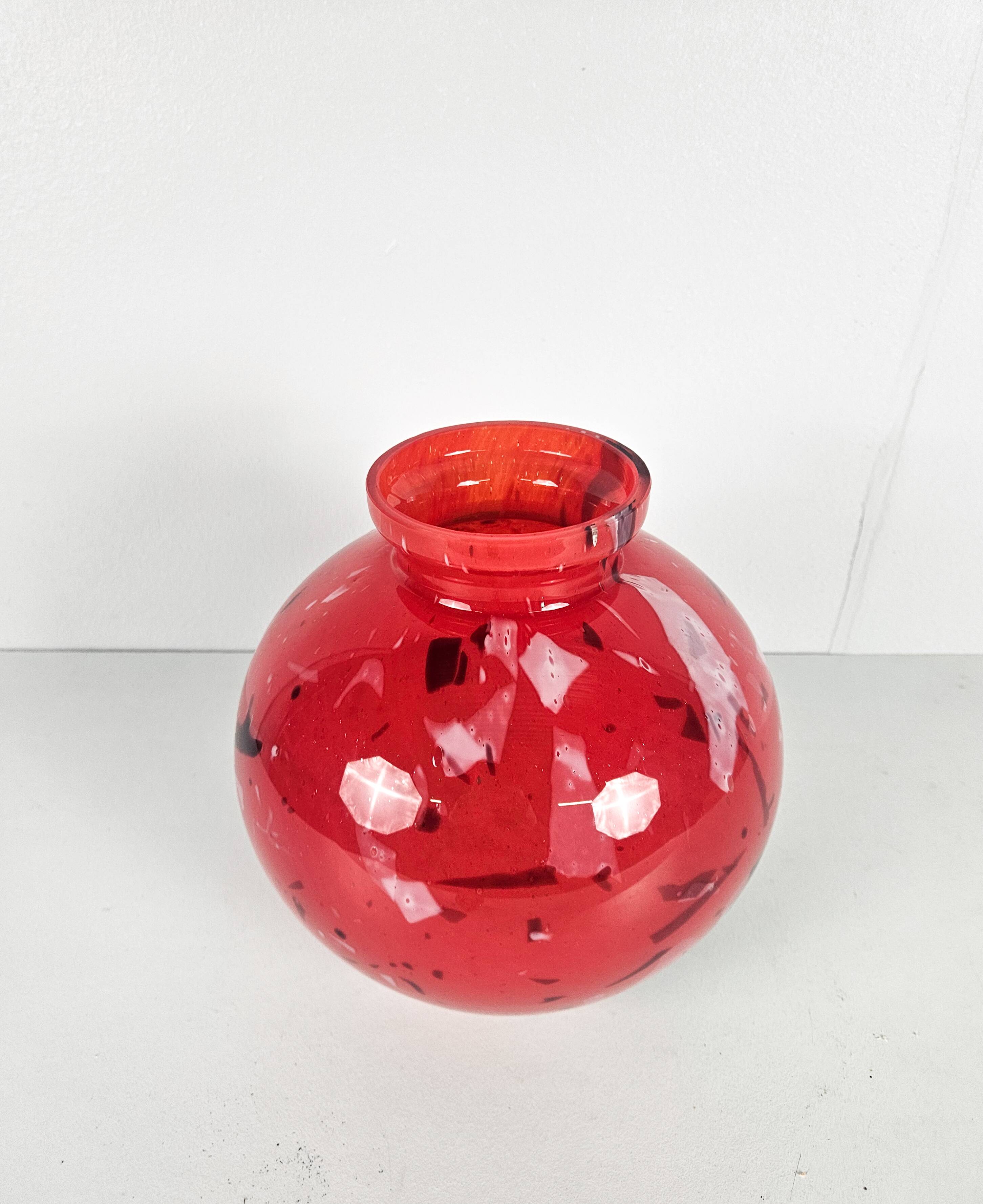 Vintage red glass ball vase
