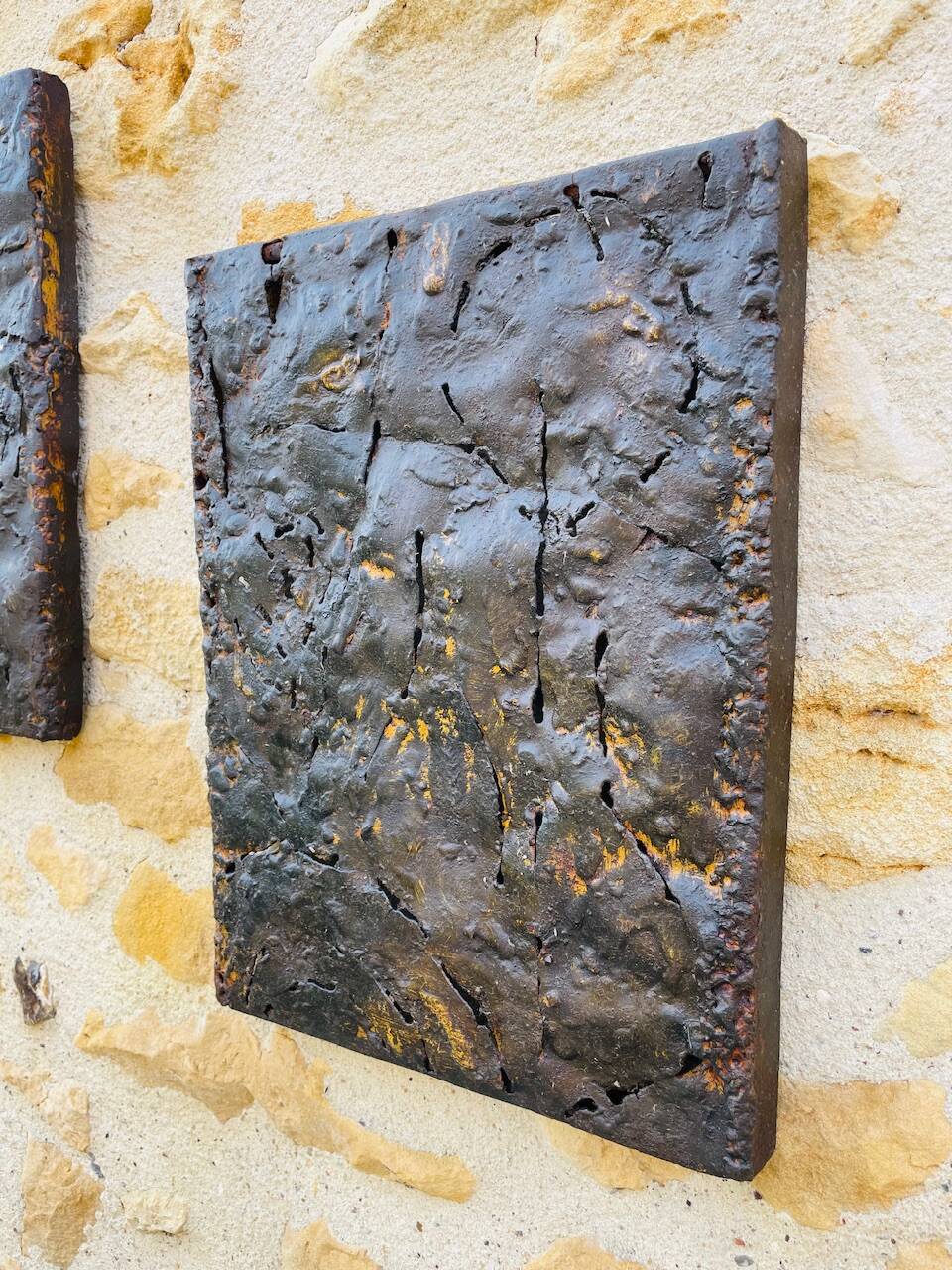 Set of three brutalist wall sculptures, by Irv Bramberg, vintage