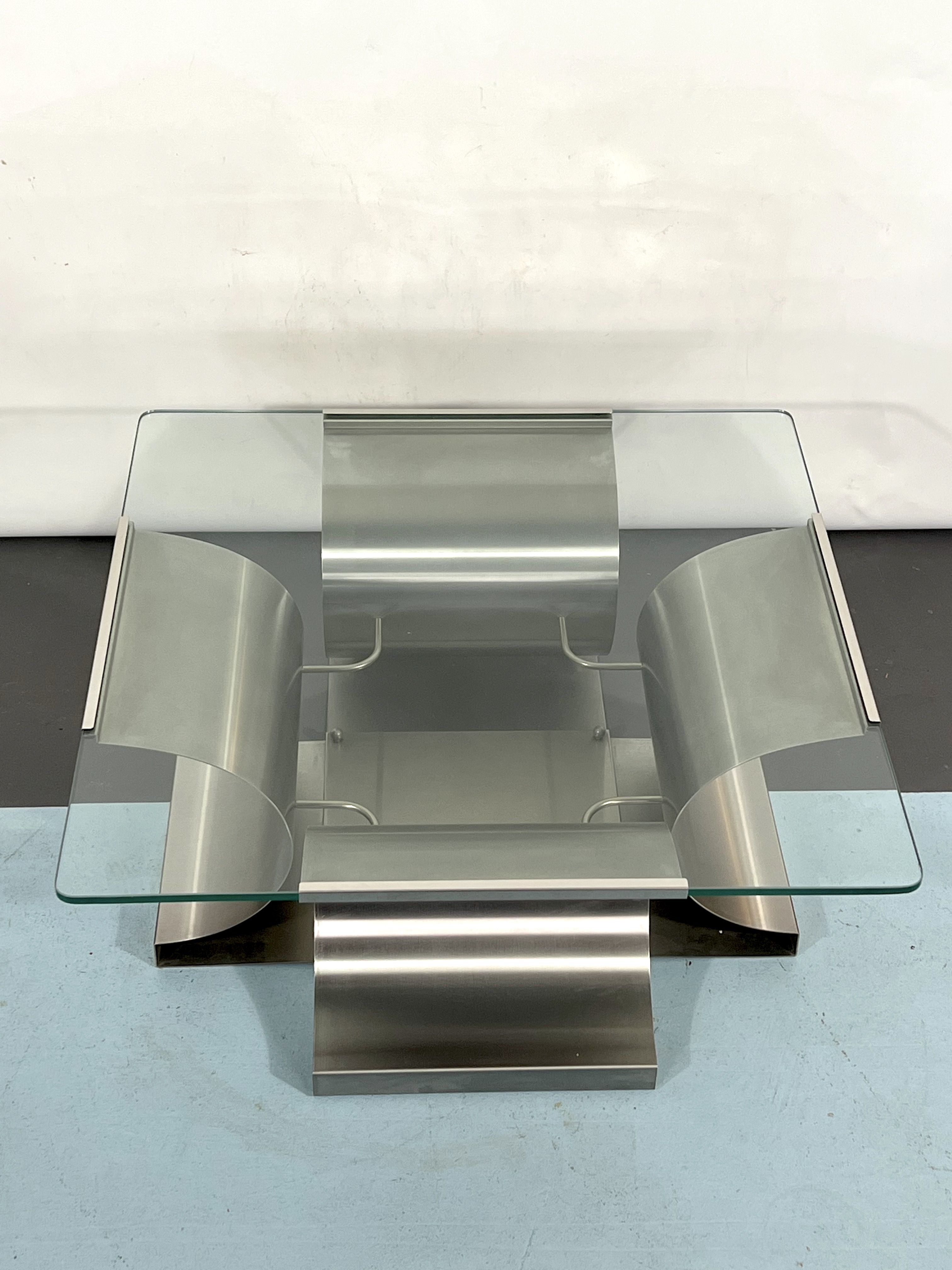 Coffee table in brushed steel 1970