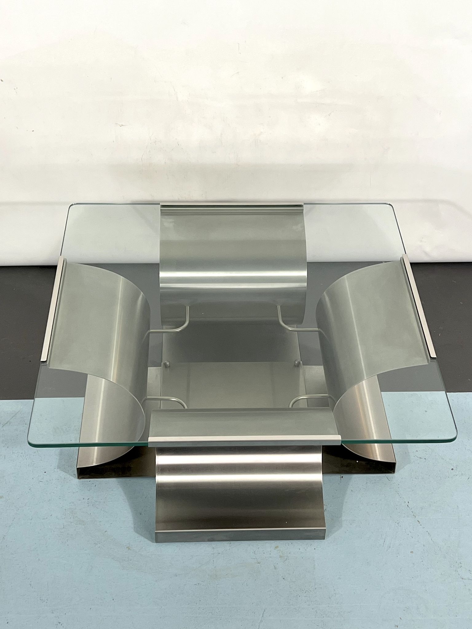 Coffee table in brushed steel 1970