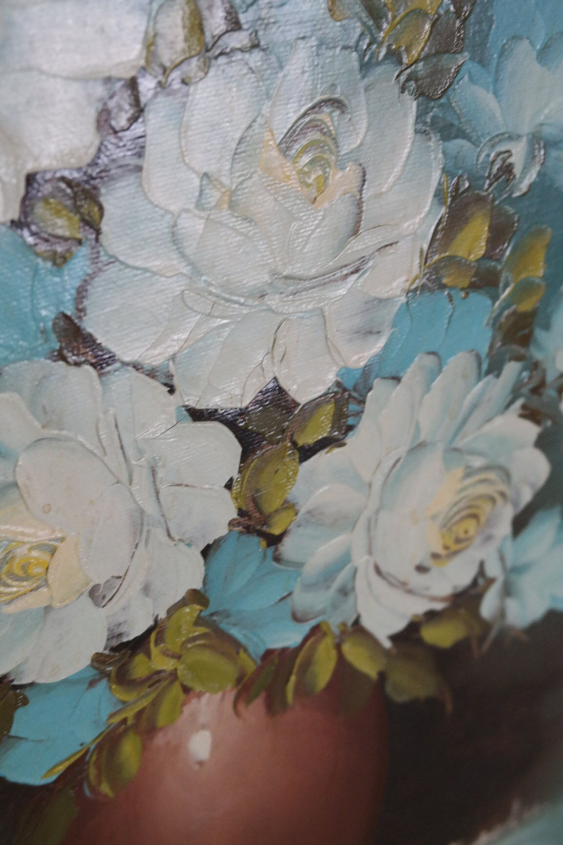 Tableau huile sur toile bouquet de fleurs ton bleu