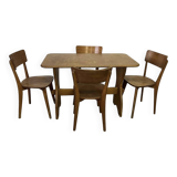 Ensemble table et 4 chaises en bois vintage