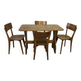 Ensemble table et 4 chaises en bois vintage