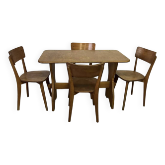 Ensemble table et 4 chaises en bois vintage