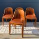 4 vintage Art Deco chairs in wood and cognac leather