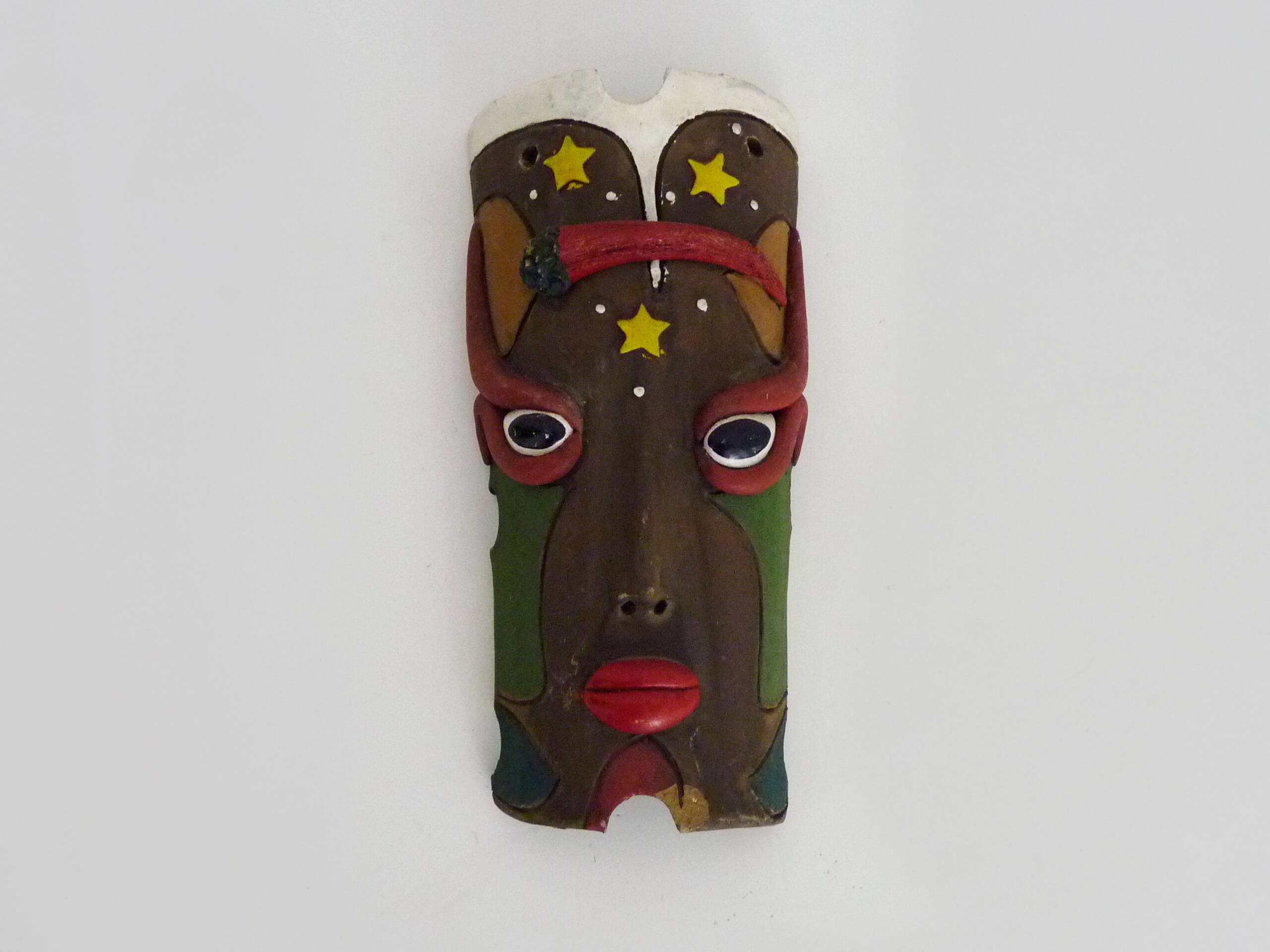 Masque mural vintage art populaire brésilien de MOURA en argile