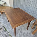 Antique rustic farmhouse table in solid oak with one drawer - 1m15