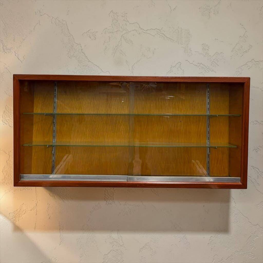 Vintage wall display cabinet in shallow wood / wall cabinet / shelf