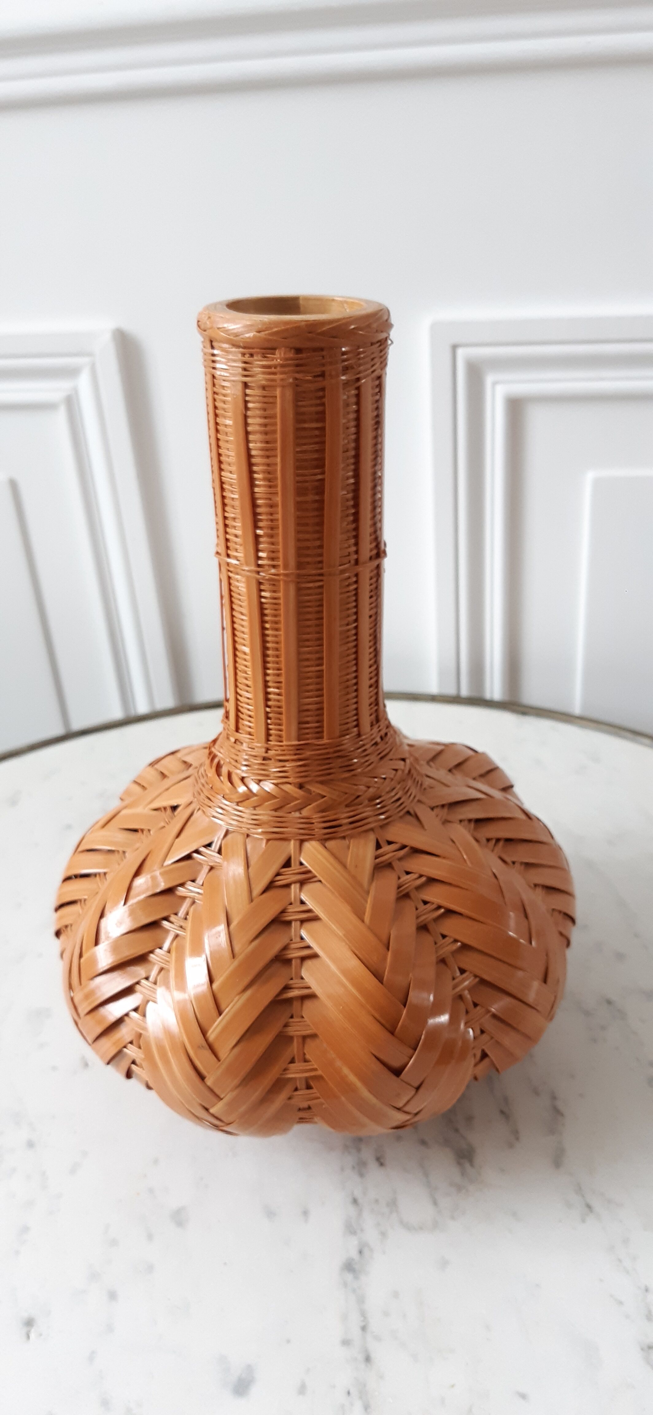 Vase en rotin et céramique années 70