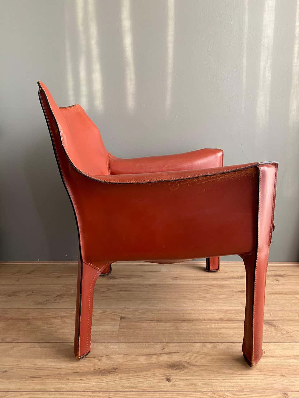 Cognac leather Cab lounge chair by Mario Bellini, 1970s