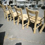 Série de 2 fauteuils et 4 chaises brutalistes en chêne massif naturel