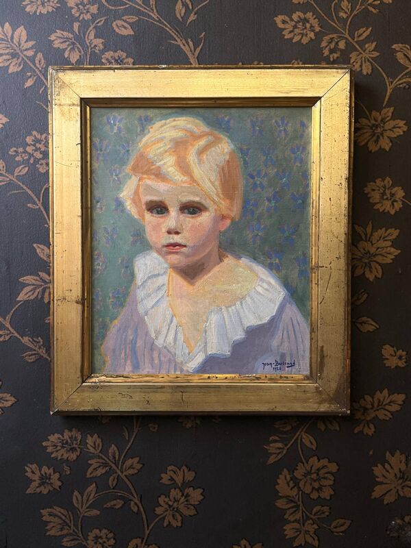 Huile sur toile, portrait d’enfant signé J. Bertrand début XXème