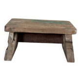 Small auxiliary stool in upcycled teak with traces of green chrome on the top (3)