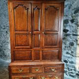 Antique English oak wardrobe with drawers, England, circa 1800–1820.