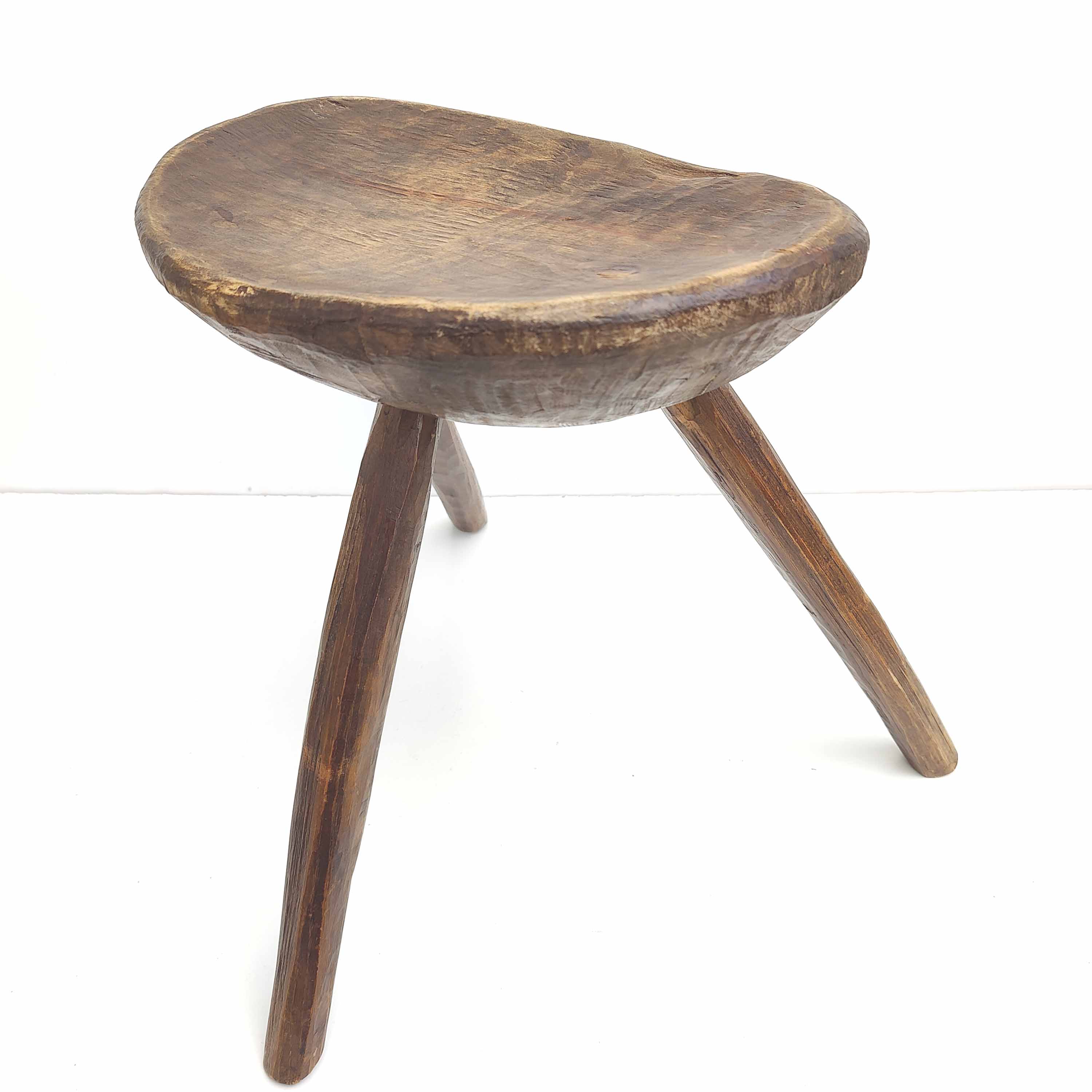 Brutalist tripod farm stool solid wood