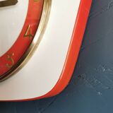 Vintage Formica clock silent trapeze wall pendulum "Jaz white orange"