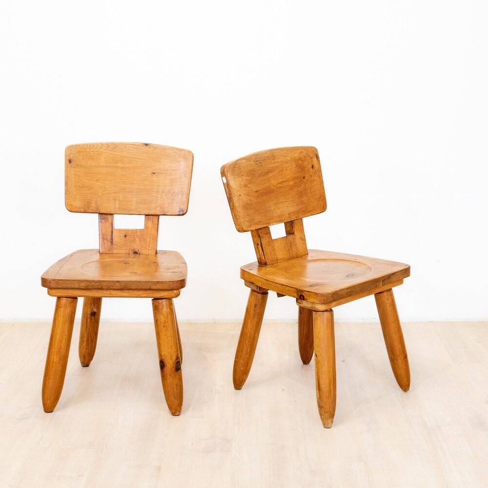 Brutalist elm chairs, 1970s, set of 2