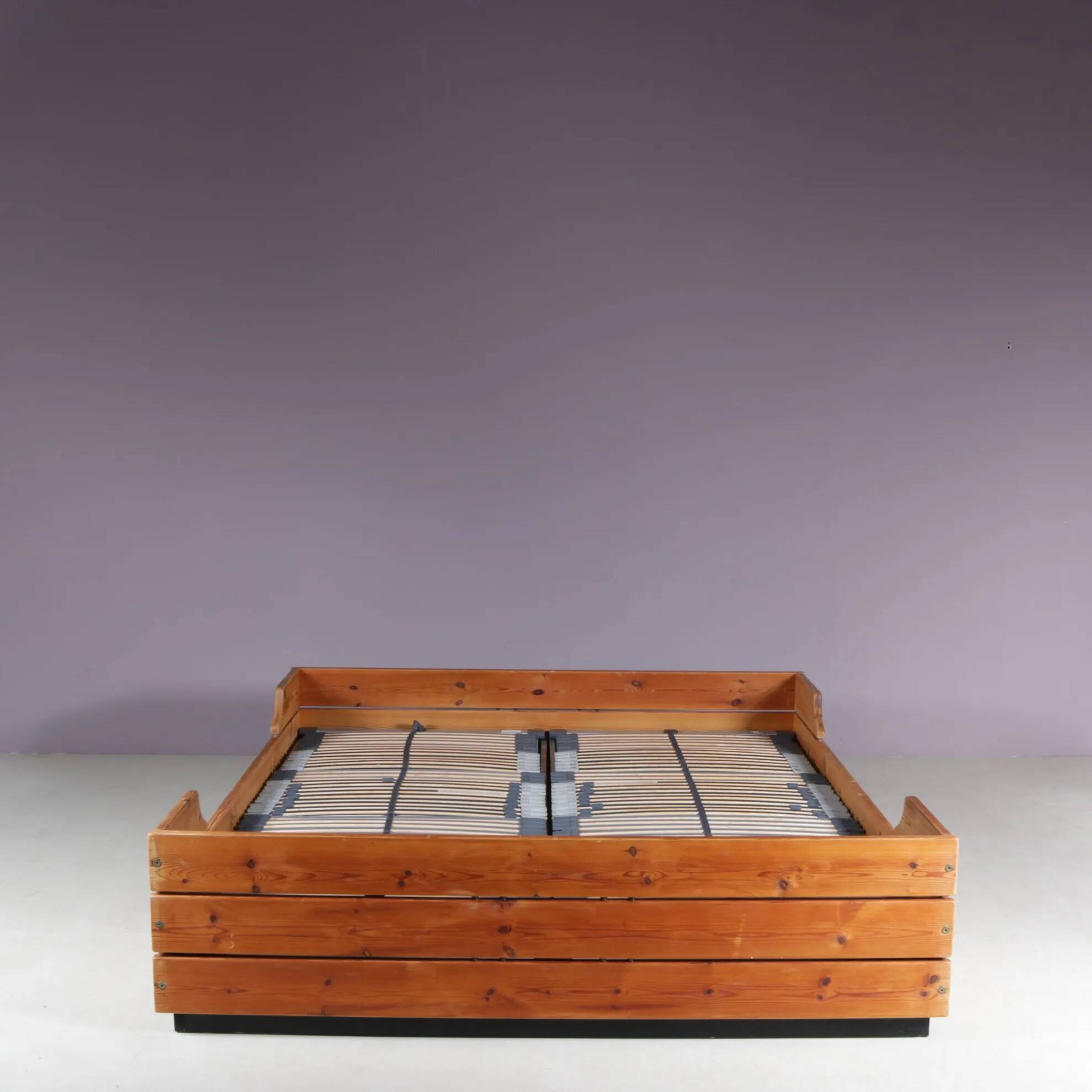 1970s pine wooden bed from Finland