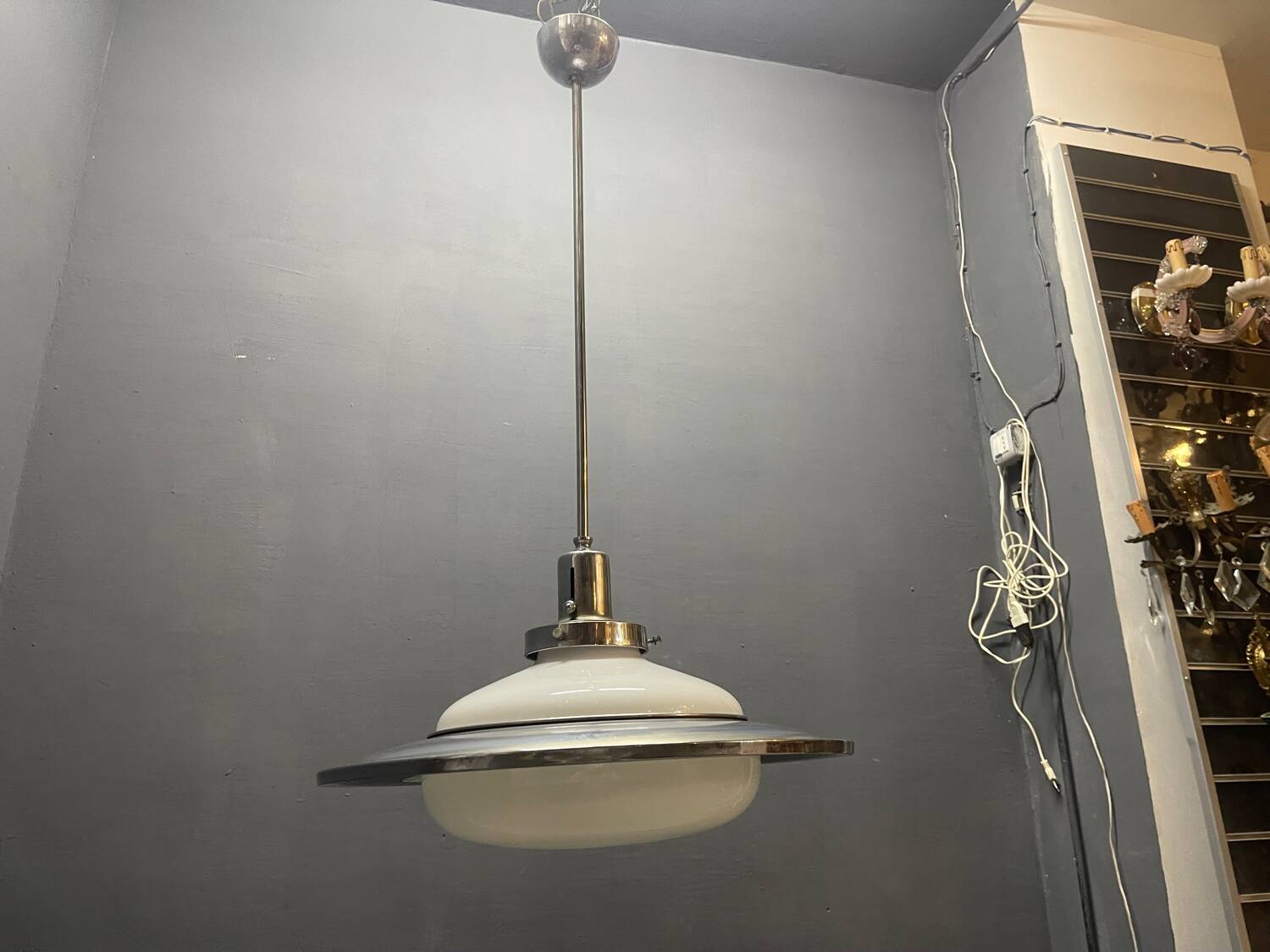 Space Age Chrome Pendant Lamp attributed to Gino Sarfatti, 1950s