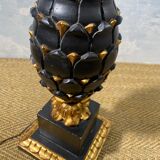 Grande lampe de table ananas en bois sculpté noir et or, France, début du XXe siècle