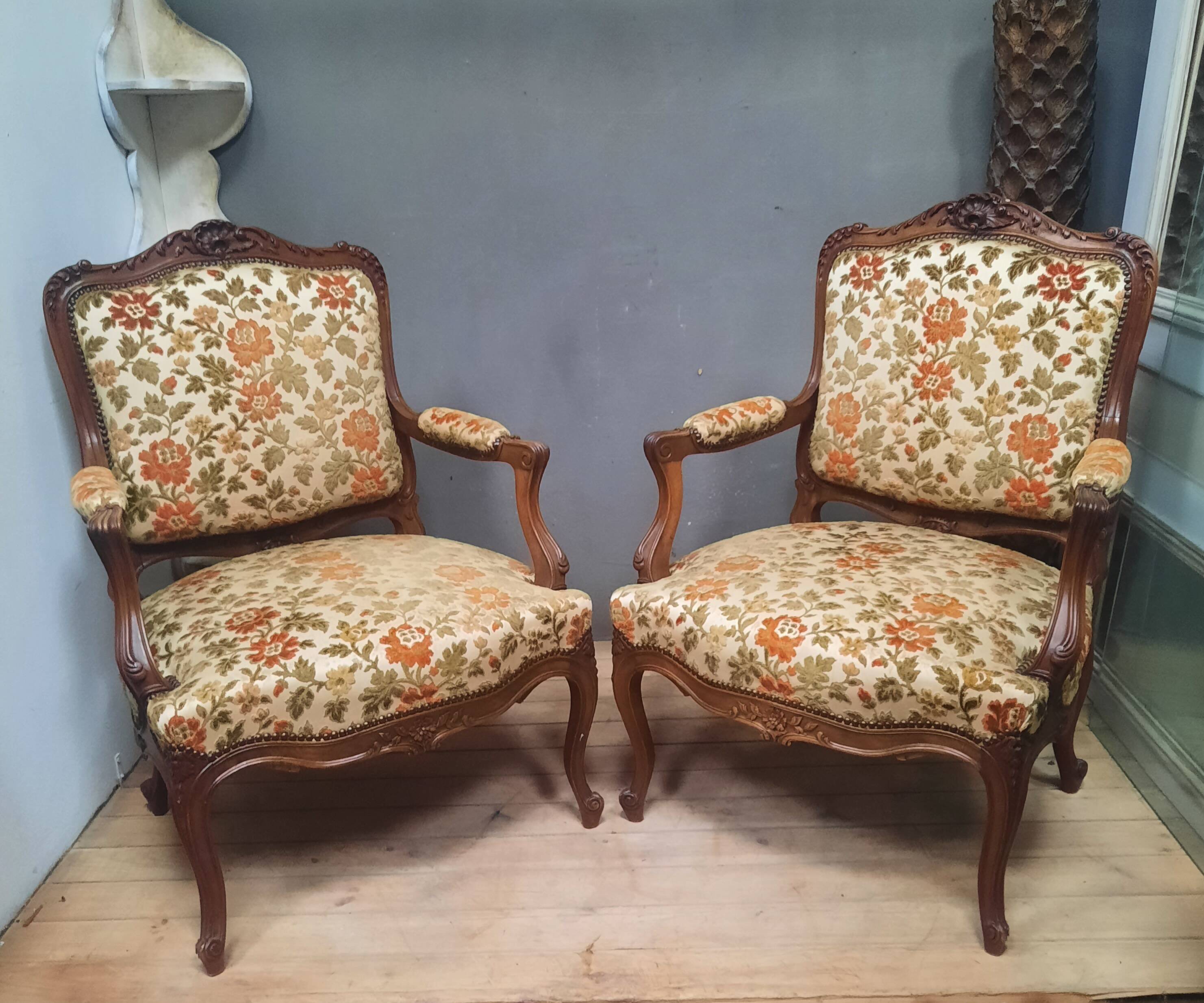 Pair of large Louis XV style armchairs
