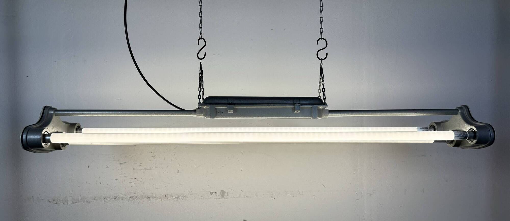 Grey Industrial Hanging Tube Light from Polam Gdansk, 1970s