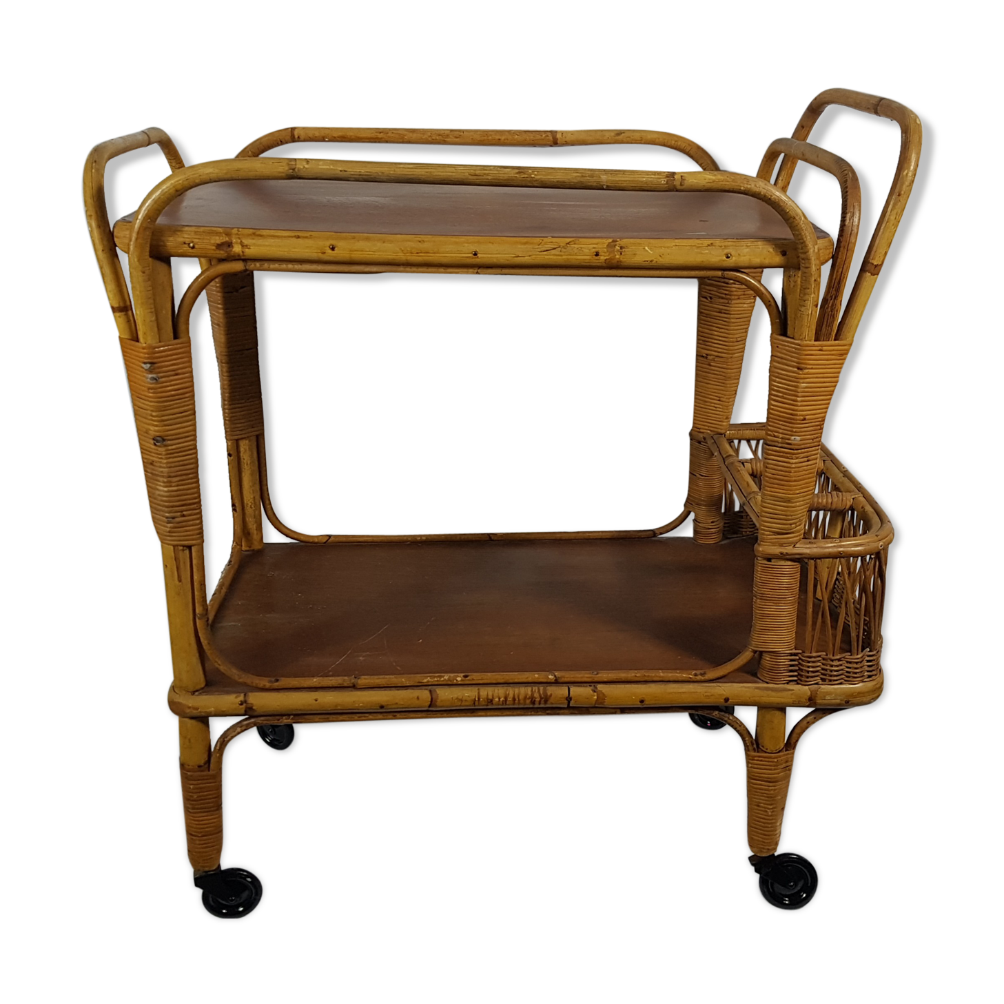 Vintage 70s rattan bar on wheels