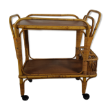 Vintage 70s rattan bar on wheels