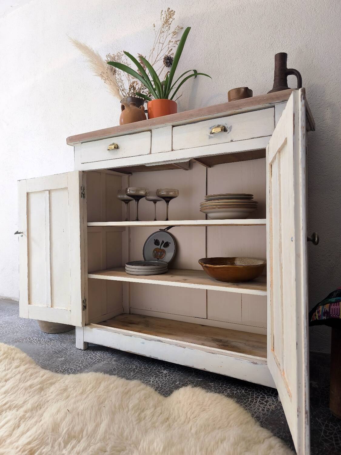 Distressed white buffet Parisian